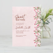Floral Sweet 16 Party Invitation – Elegant Rustic  Kaart (Staand voorkant)