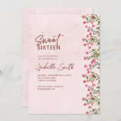 Floral Sweet 16 Party Invitation – Elegant Rustic  Kaart (Voorkant / Achterkant)