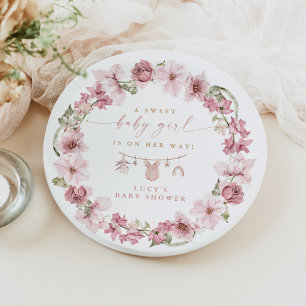 Floral Sweet Baby Girl Clothesline Baby shower Papieren Bordje