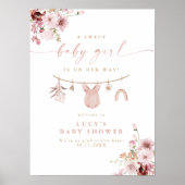 Floral Sweet Baby Girl Clothesline Baby shower Poster (Voorkant)