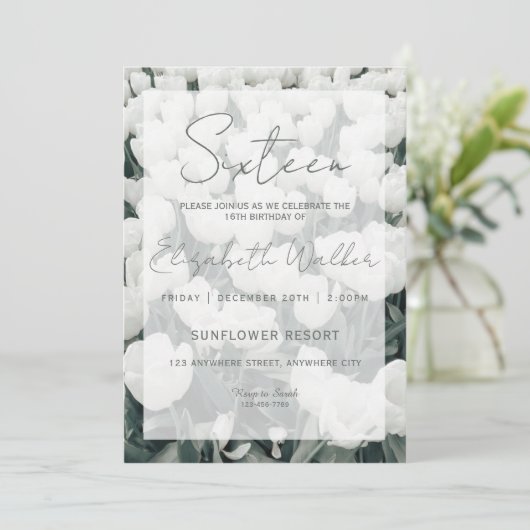 Floral Sweet Sixteen Birthday Party Kaart (Staand voorkant)