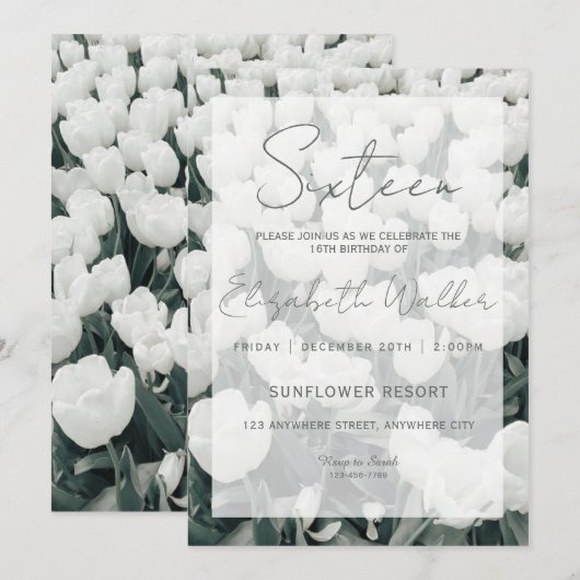 Floral Sweet Sixteen Birthday Party Kaart (Voorkant / Achterkant)