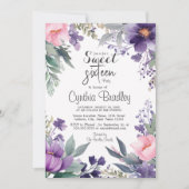 Floral Sweet Sixteen Birthday Party Kaart (Voorkant)