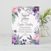 Floral Sweet Sixteen Birthday Party Kaart (Staand voorkant)