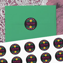 Floral Sweet Sixteen Black Pink Mexican Fiesta Ronde Sticker