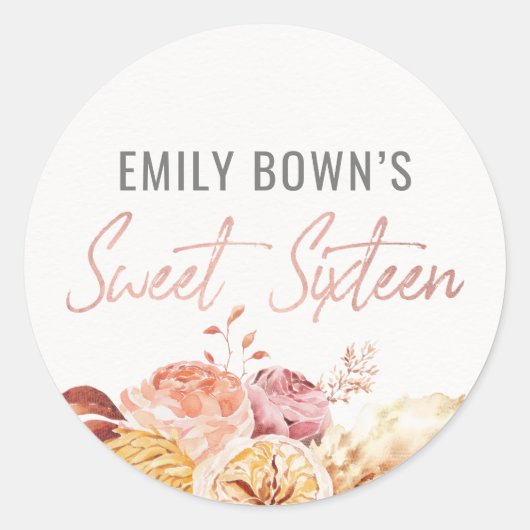 Floral Sweet Zestien Verjaardagsenvelop Sticker (Voorkant)