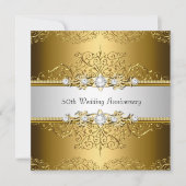 Floral Swirl 50th Wedding Jubileum Invite Kaart (Voorkant)