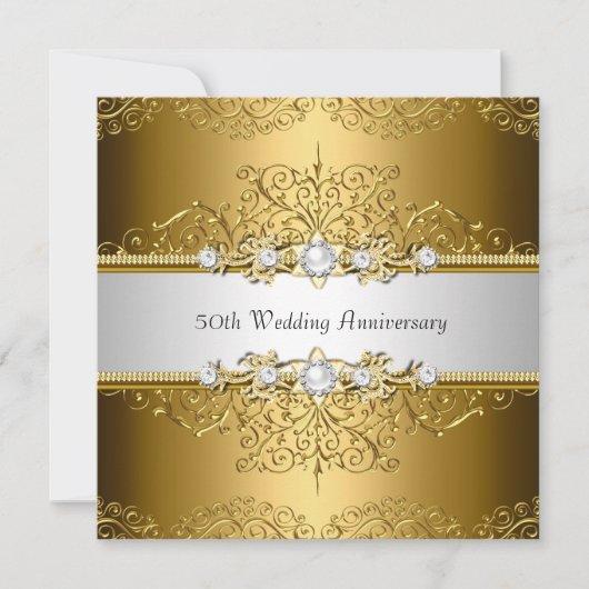 Floral Swirl 50th Wedding Jubileum Invite Kaart (Voorkant)