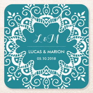 Floral Swirl Art Ornament Wedding Party Kartonnen Onderzetters