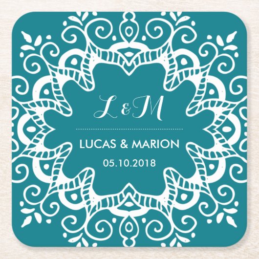  Floral Swirl Art Ornament Wedding Party Kartonnen Onderzetters (Voorkant)