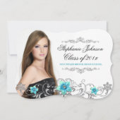 Floral Swirl Blauwgroen Blue Afstuderen Kaart (Voorkant)