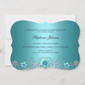 Floral Swirl Blauwgroen Blue Afstuderen Kaart (Achterkant)