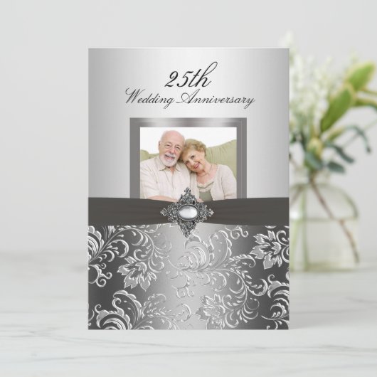 Floral Swirl Foto 50th Wedding Jubileum Invite Kaart (Staand voorkant)