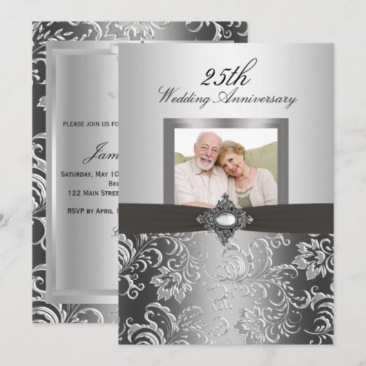 Floral Swirl Foto 50th Wedding Jubileum Invite Kaart (Voorkant / Achterkant)