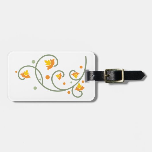 Floral Swirl Pattern met Sinaasappel en Gele Bloem Bagagelabel (Voorkant horizontaal)