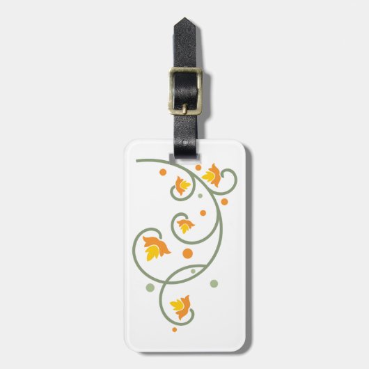Floral Swirl Pattern met Sinaasappel en Gele Bloem Bagagelabel (Voorkant verticaal)