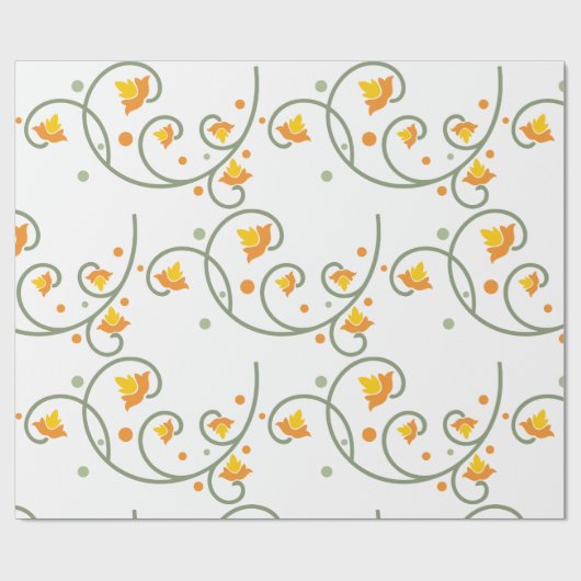 Floral Swirl Pattern met Sinaasappel en Gele Bloem Cadeaupapier (Vlak)