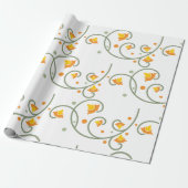 Floral Swirl Pattern met Sinaasappel en Gele Bloem Cadeaupapier (Uitgerold)