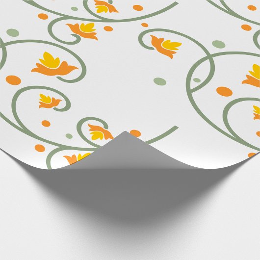 Floral Swirl Pattern met Sinaasappel en Gele Bloem Cadeaupapier