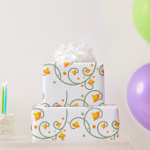Floral Swirl Pattern met Sinaasappel en Gele Bloem Cadeaupapier