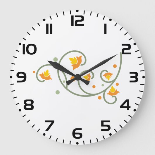 Floral Swirl Pattern met Sinaasappel en Gele Bloem Grote Klok (Voorkant)