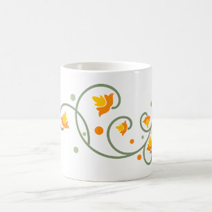 Floral Swirl Pattern met Sinaasappel en Gele Bloem Koffiemok