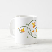 Floral Swirl Pattern met Sinaasappel en Gele Bloem Koffiemok (Voorkant links)