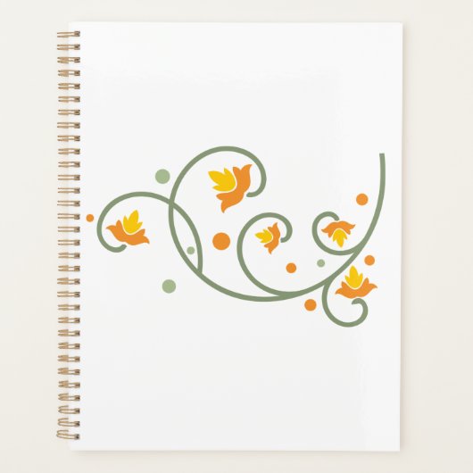 Floral Swirl Pattern met Sinaasappel en Gele Bloem Planner (Voorkant)
