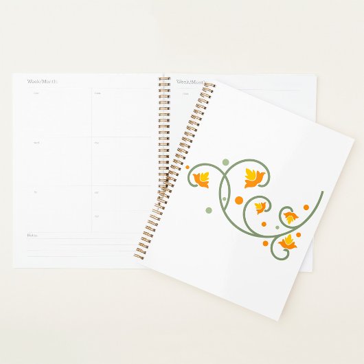 Floral Swirl Pattern met Sinaasappel en Gele Bloem Planner