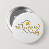 Floral Swirl Pattern met Sinaasappel en Gele Bloem Ronde Button 7,6 Cm (Voorkant /achterkant)
