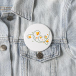 Floral Swirl Pattern met Sinaasappel en Gele Bloem Ronde Button 7,6 Cm<br><div class="desc">Show uw liefde voor bloemsierkunst met deze opvallende knop met een wervelend patroon van oranje en gele bloemen met groene wijnstokken. Ideaal voor het toevoegen van een pop kleur aan jassen, tassen of petten, dit op natuur geïnspireerde accessoire is een leuke manier om uw stijl uit te drukken. Lichtgewicht en...</div>