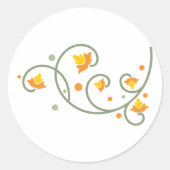 Floral Swirl Pattern met Sinaasappel en Gele Bloem Ronde Sticker (Voorkant)