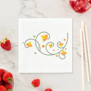Floral Swirl Pattern met Sinaasappel en Gele Bloem Servet