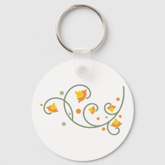 Floral Swirl Pattern met Sinaasappel en Gele Bloem Sleutelhanger (Voorkant)