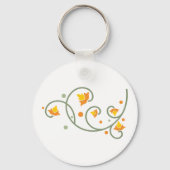 Floral Swirl Pattern met Sinaasappel en Gele Bloem Sleutelhanger (Achterkant)
