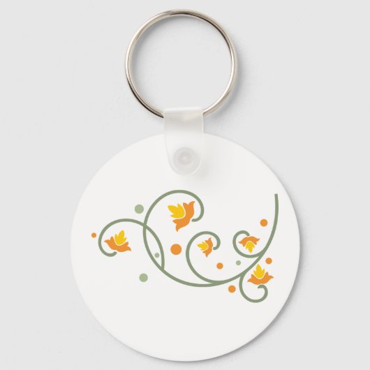 Floral Swirl Pattern met Sinaasappel en Gele Bloem Sleutelhanger (Achterkant)