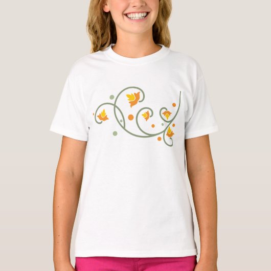 Floral Swirl Pattern met Sinaasappel en Gele Bloem T-shirt (Voorkant)