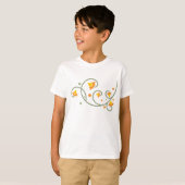 Floral Swirl Pattern met Sinaasappel en Gele Bloem T-shirt (Voorkant volledig)