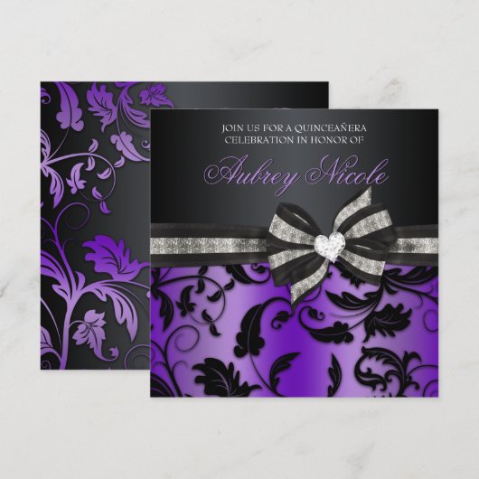 Floral Swirl Quinceañera nodigt uit met juwelen Kaart (Voorkant / Achterkant)