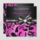 Floral Swirl Quinceañera nodigt uit met juwelen Kaart (Voorkant / Achterkant)