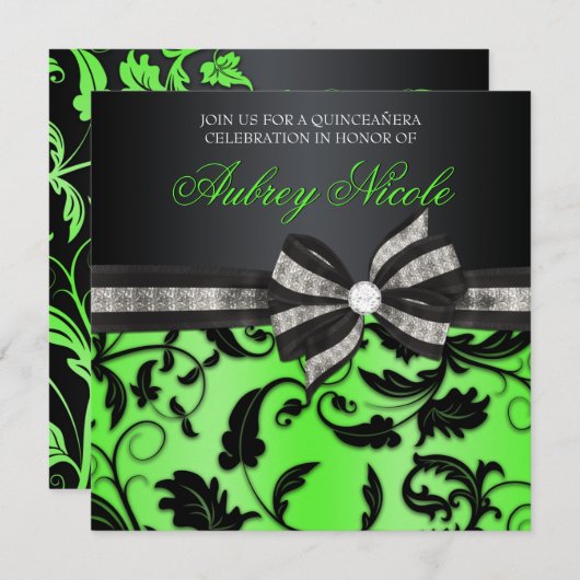 Floral Swirl Quinceañera nodigt uit met juwelen Kaart (Voorkant / Achterkant)