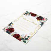 Floral Swirl Rood Goud Kerstfeest Folie Uitnodiging (Gedraaid)