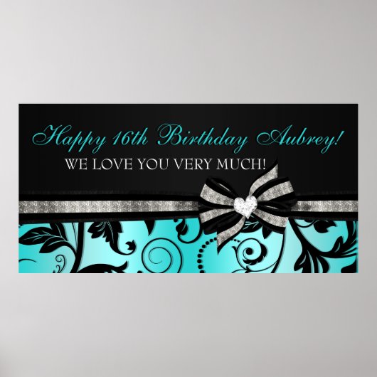 Floral Swirl Sweet Sixteen Banner Poster (Voorkant)