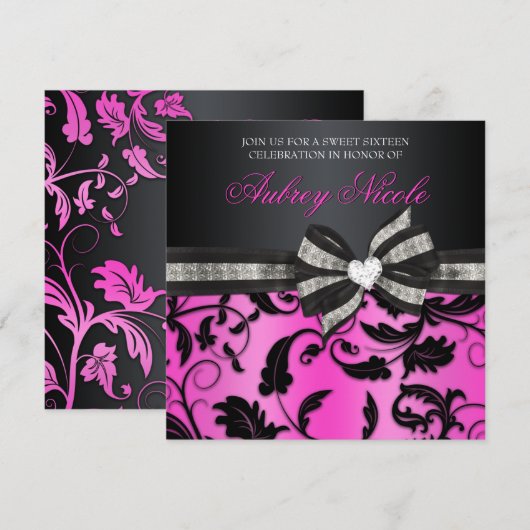 Floral Swirl Sweet Sixteen nodigt uit met juwelen. Kaart (Voorkant / Achterkant)