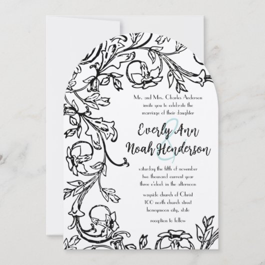   "Floral Swirl Wedding"-uitnodigingen Kaart (Voorkant)