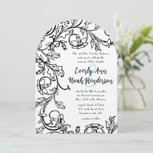   "Floral Swirl Wedding"-uitnodigingen Kaart (Staand voorkant)