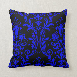 Floral Swirls 2 zwart en blauw Kussen
