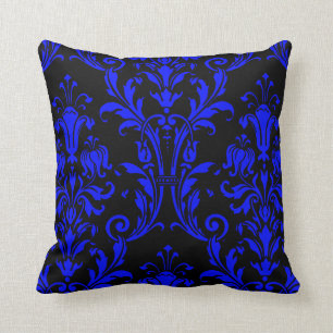 Floral Swirls 2 zwart en blauw Kussen