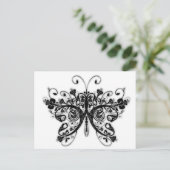 Floral Swirls Butterfly - Black & White Briefkaart (Staand voorkant)