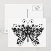 Floral Swirls Butterfly - Black & White Briefkaart (Voorkant / Achterkant)